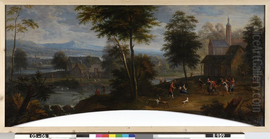 Landschap met taveerne en dansende boeren Oil Painting by David Teniers the Younger