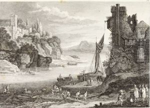 Rocky Coast with Ships and Travellers