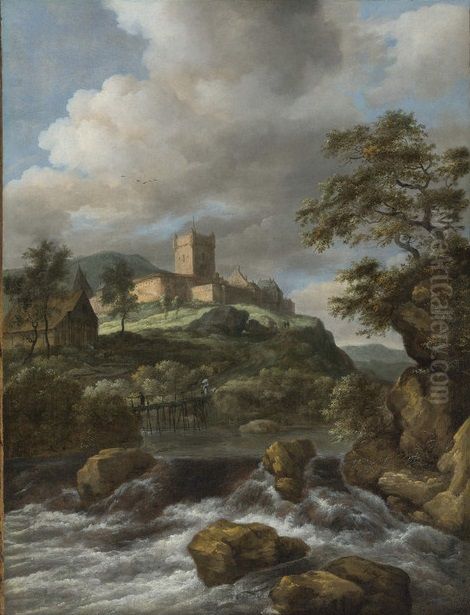 Mountain Landscape with View of Castle Bentheim Oil Painting by Jacob Van Ruisdael