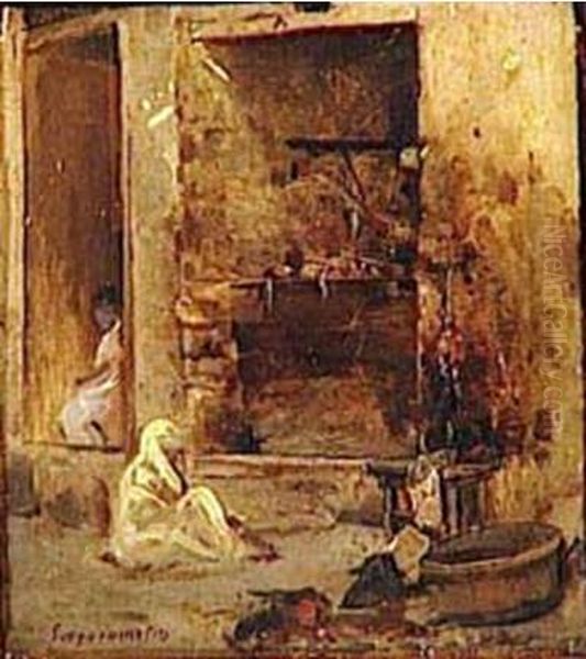 Boucherie a Alger Oil Painting by Jean Seignemartin