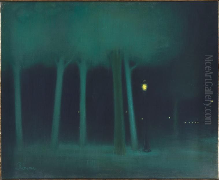 A park at night Oil Painting by Jozsef Rippl-Ronai