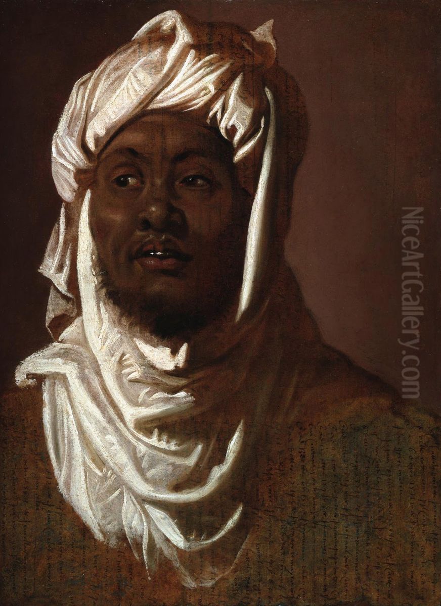 Study portrait of a black man in African garb Oil Painting by (studio of) Rubens, Peter Paul