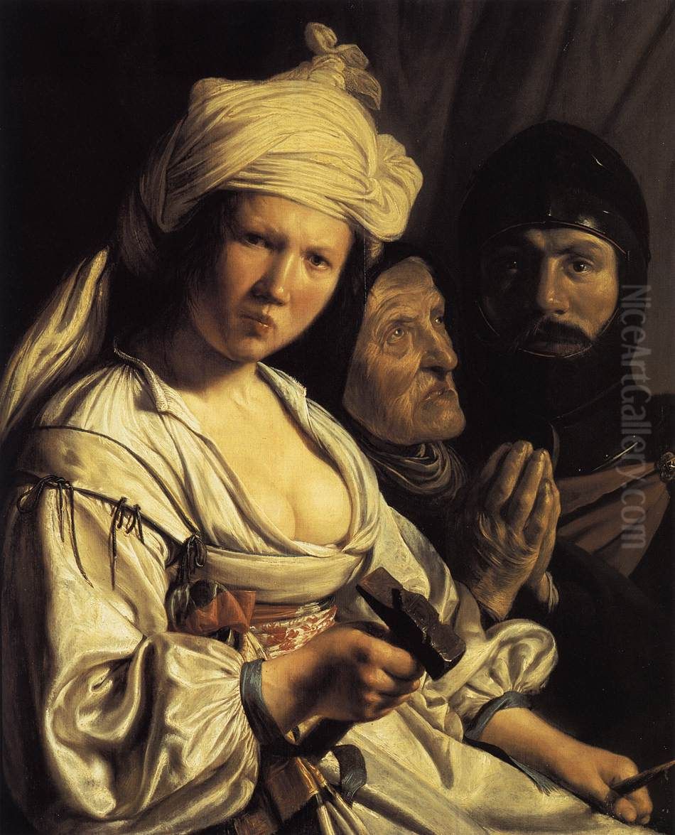 Jael, Deborah   and  Barak Oil Painting by Salomon de Bray