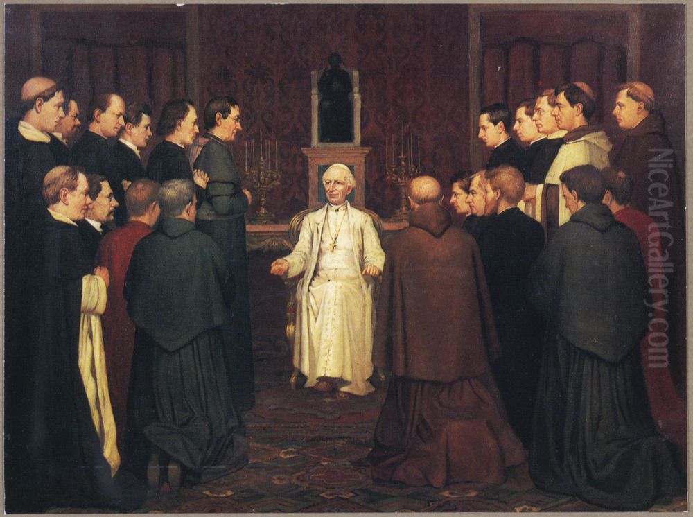 Audientie van Mgr. C. Bottemanne en Nederlandse kolonie te Rome bij paus Leo XIII op 13 maart 1885 Oil Painting by Jan Dunselman