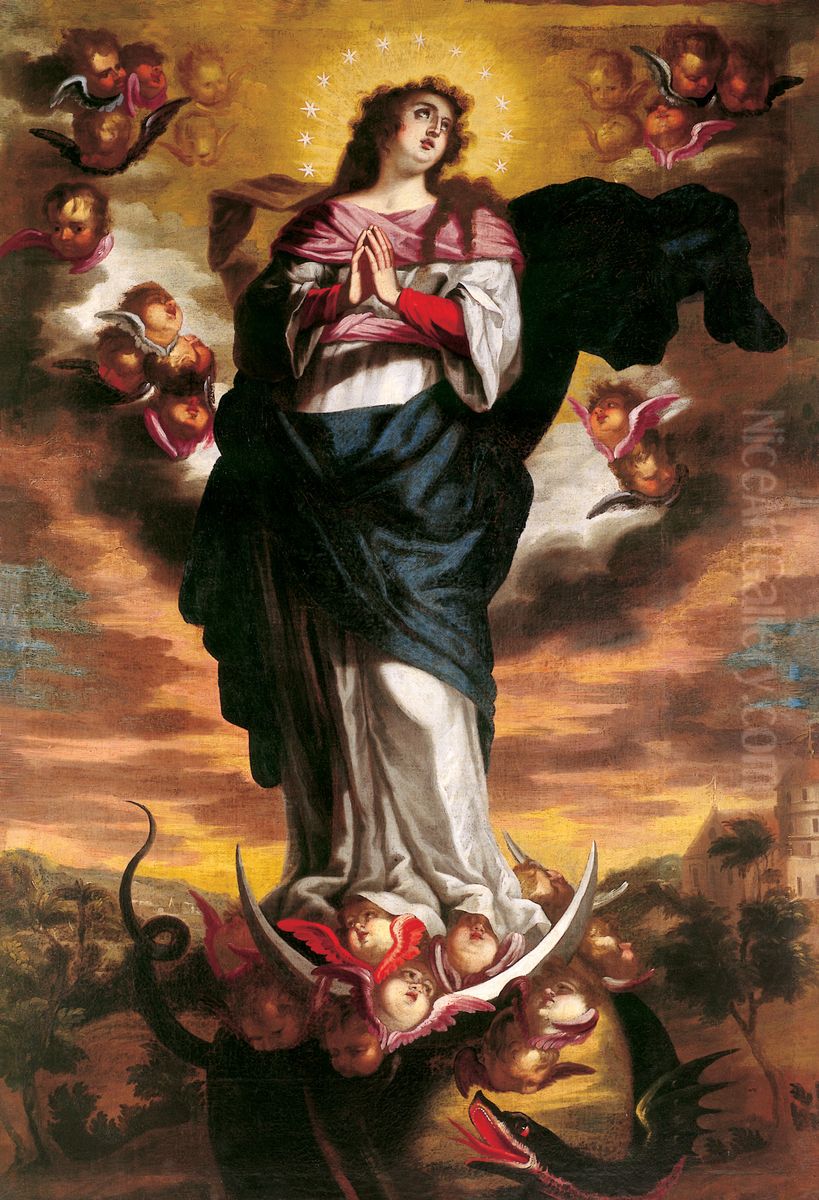 Nossa Senhora da Conceicao Oil Painting by Antonio de Oliveira Bernardes
