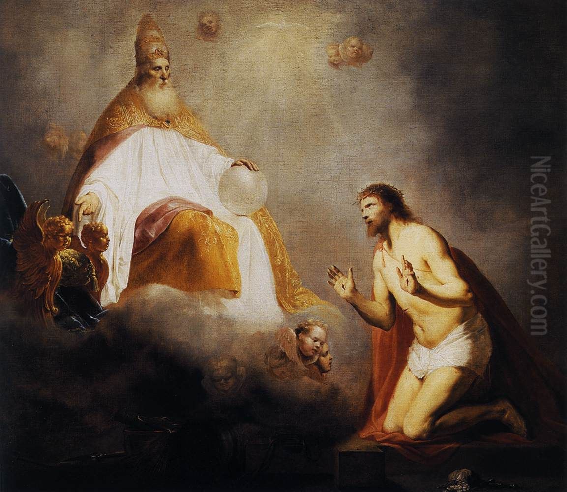 God nodigt Christus uit plaats te nemen aan zijn rechterhand Oil Painting by Pieter de Grebber