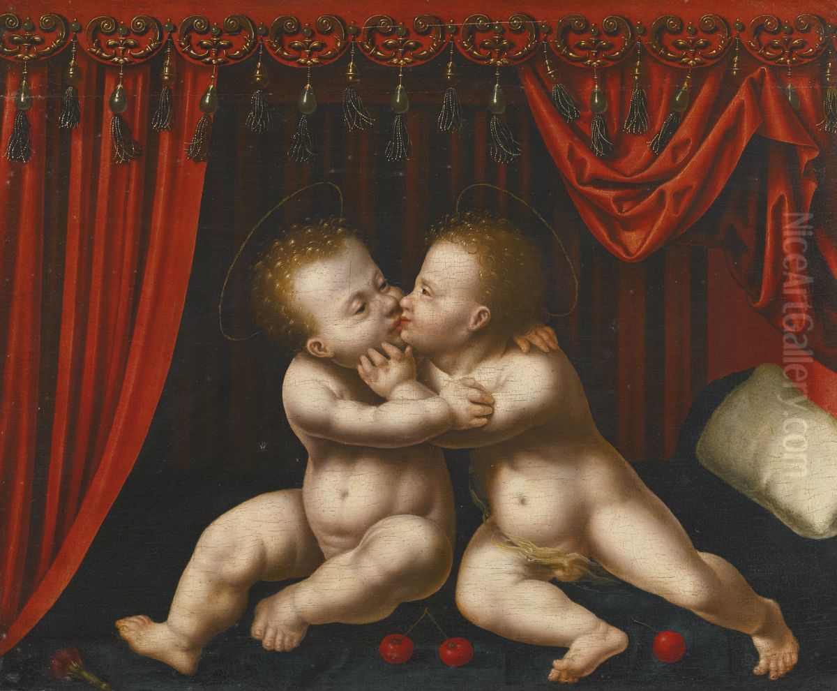 Christus en Johannes de Doper als kinderen Oil Painting by Joos Van Cleve