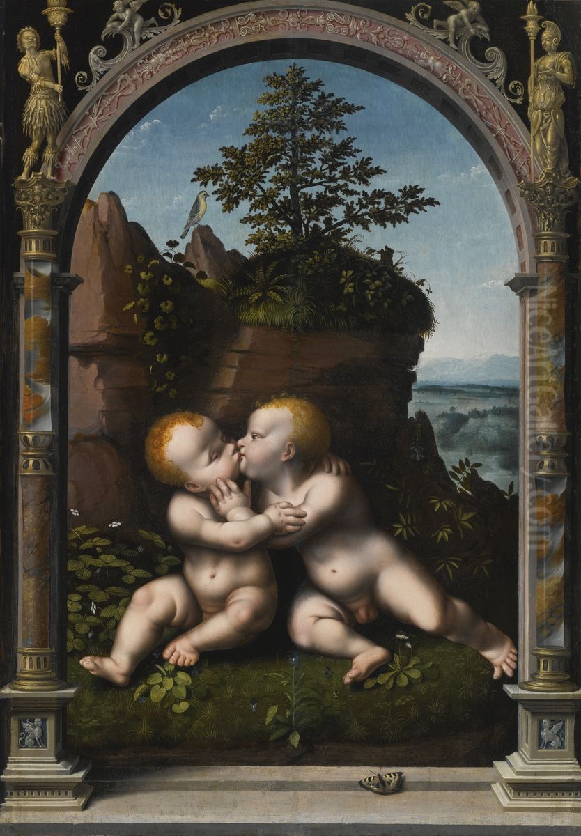 Christus en Johannes de Doper als kinderen Oil Painting by Joos Van Cleve