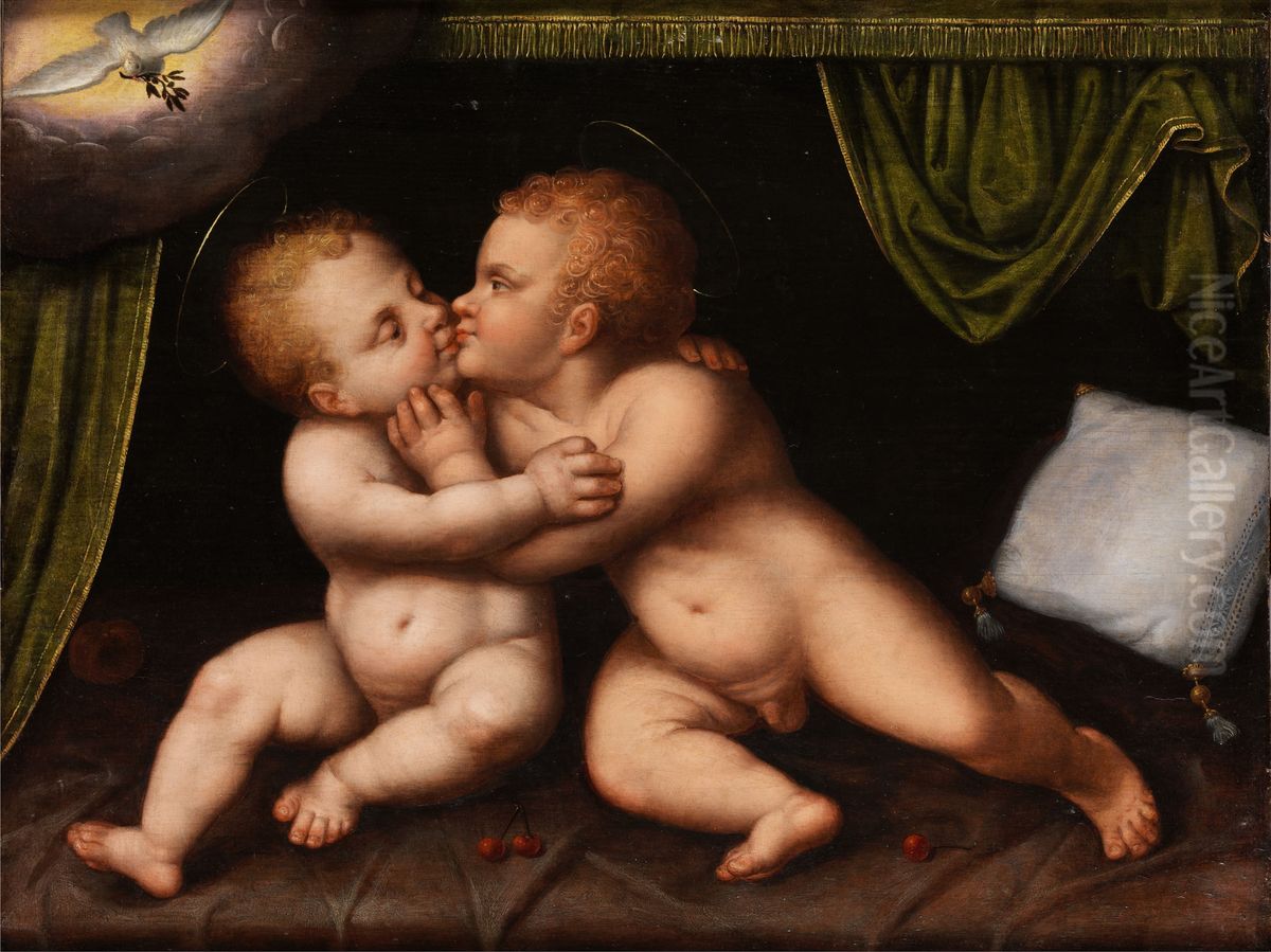 Jesus and Saint John as infants Oil Painting by Joos Van Cleve