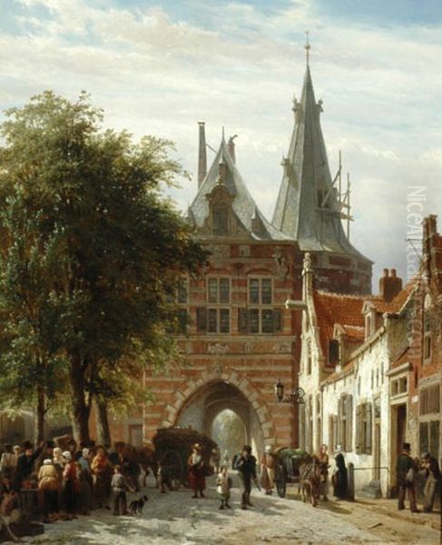 De Cellebroederspoort in Kampen Oil Painting by Cornelis Springer