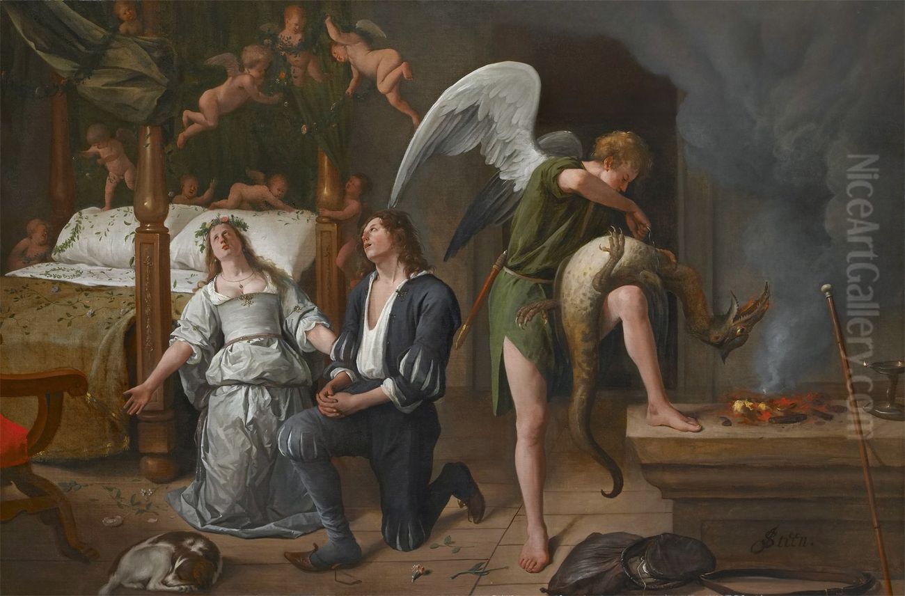 De Huwelijksnacht van Tobias en Sarah Oil Painting by Jan Steen