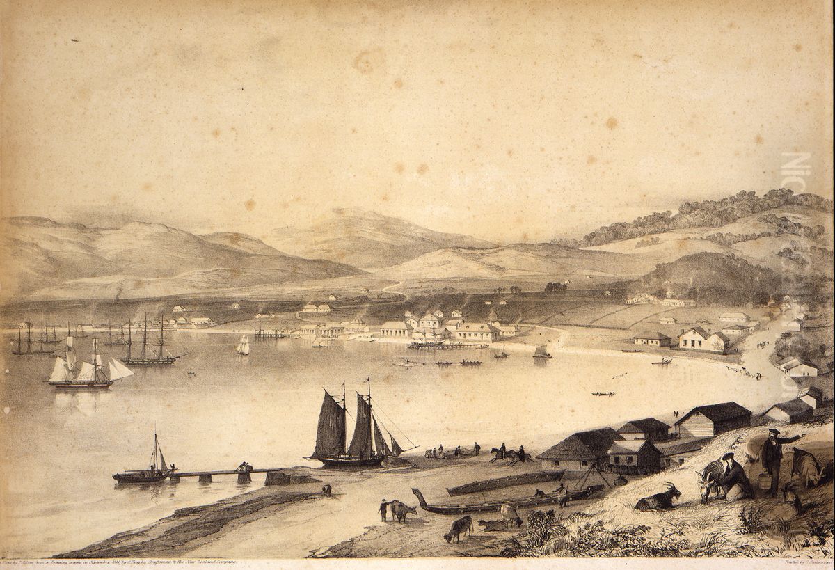 View of a part of the town of Wellington, New Zealand 1992-0035-1568 Oil Painting by Charles Heaphy