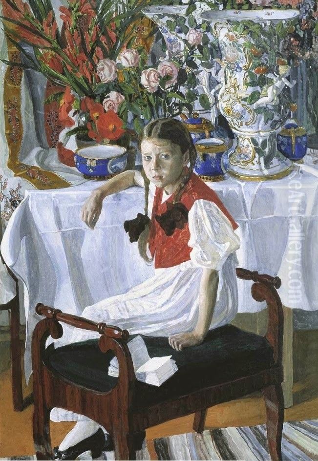 Girl with porcelain Oil Painting by Aleksandr Golovin