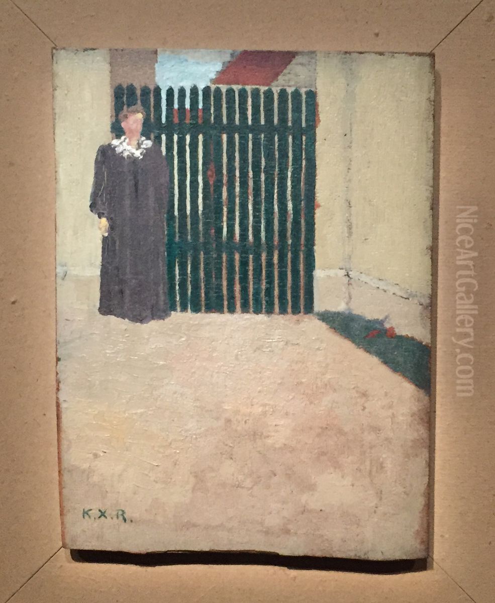 Femme devant un portail vert Oil Painting by Ker-Xavier Roussel