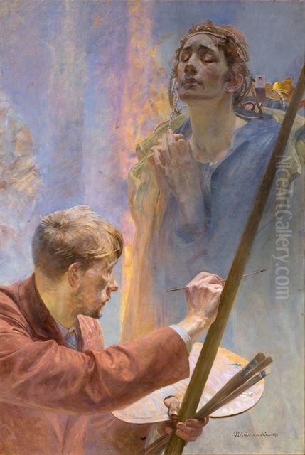 Artist and Muse Oil Painting by Jacek Malczewski