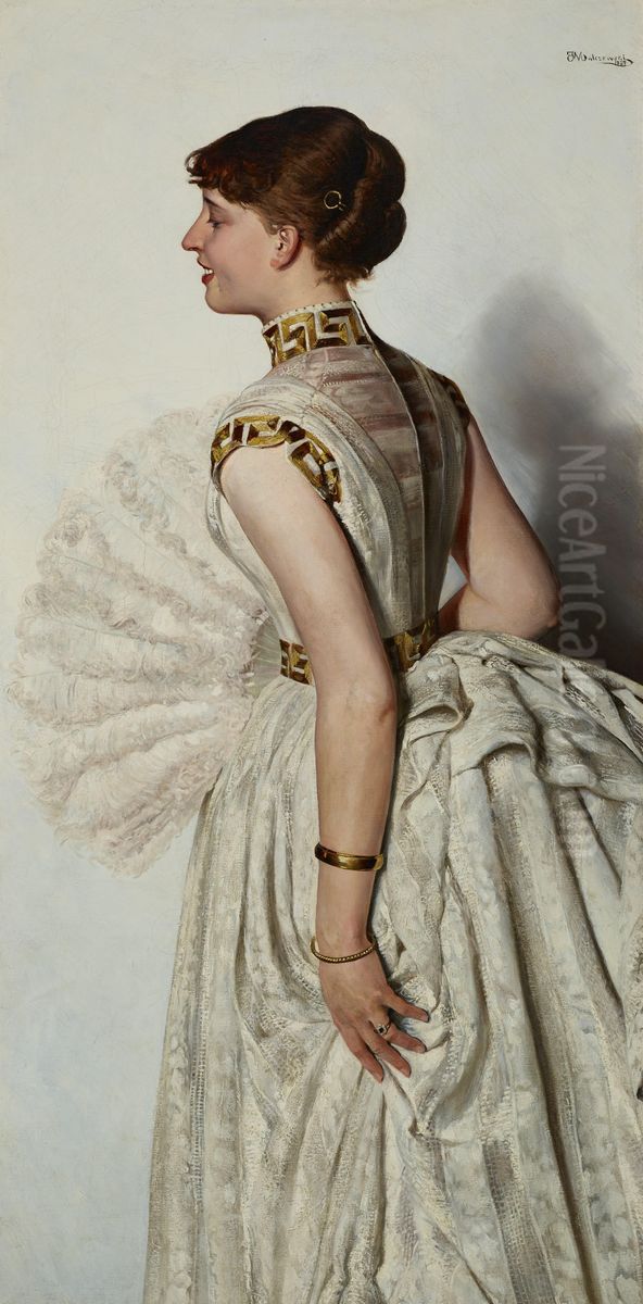 Portrait of a bride (Maria Gralewska) Oil Painting by Jacek Malczewski