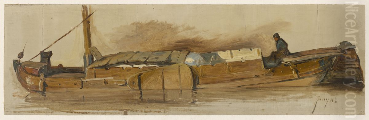 Lange schuit met schipper Oil Painting by Jan Weissenbruch
