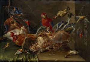 Decorative Still-Life Composition with Birds and two Bats