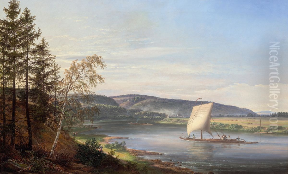 View of the Elbe from Coselschen Garten near Dresden Oil Painting by Johan Wilhelm Ludwig Dahl
