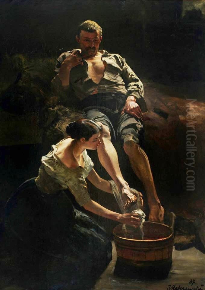 Washing of feet Oil Painting by Jacek Malczewski