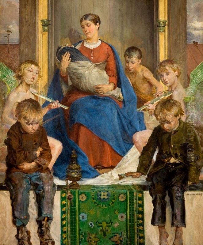 Madonna z dziecmi Oil Painting by Jacek Malczewski