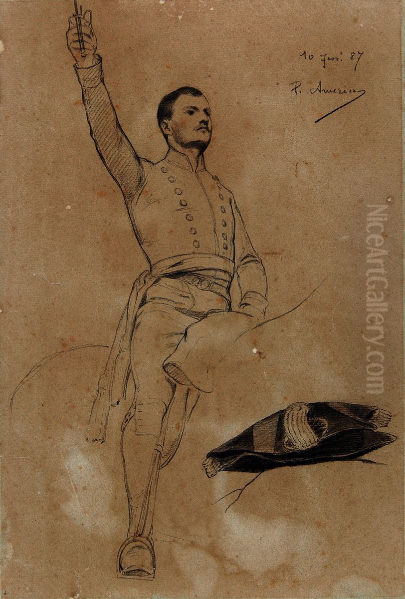 Homem a Cavalo - Estudo 4/6 Oil Painting by Pedro Americo