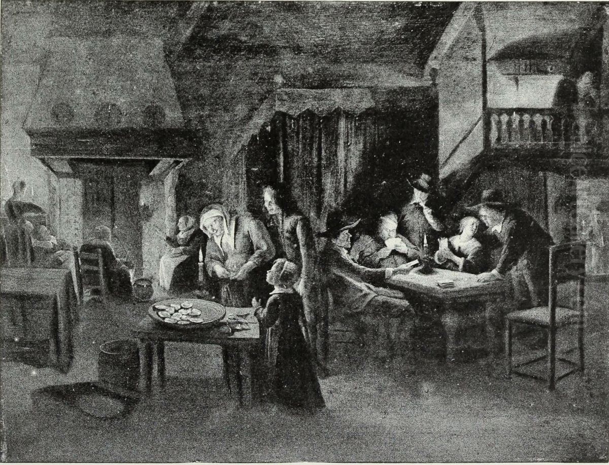 Tavern Scene by Candlelight Oil Painting by Jan Steen