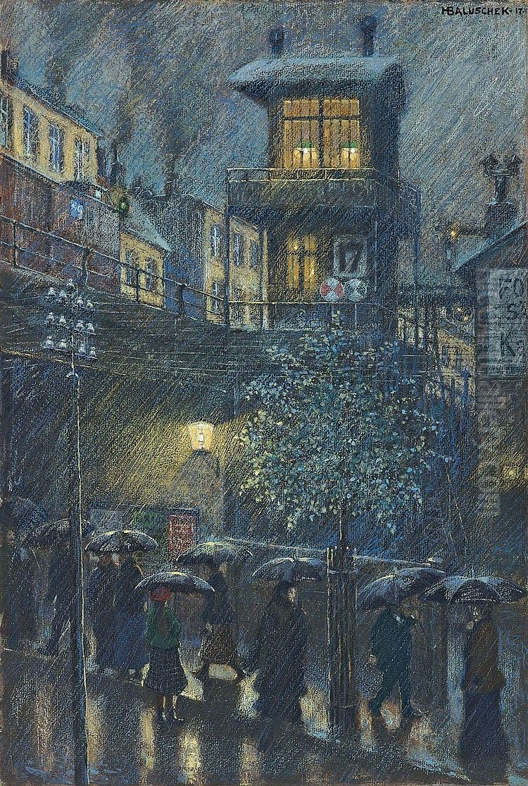 Rain Oil Painting by Hans Baluschek