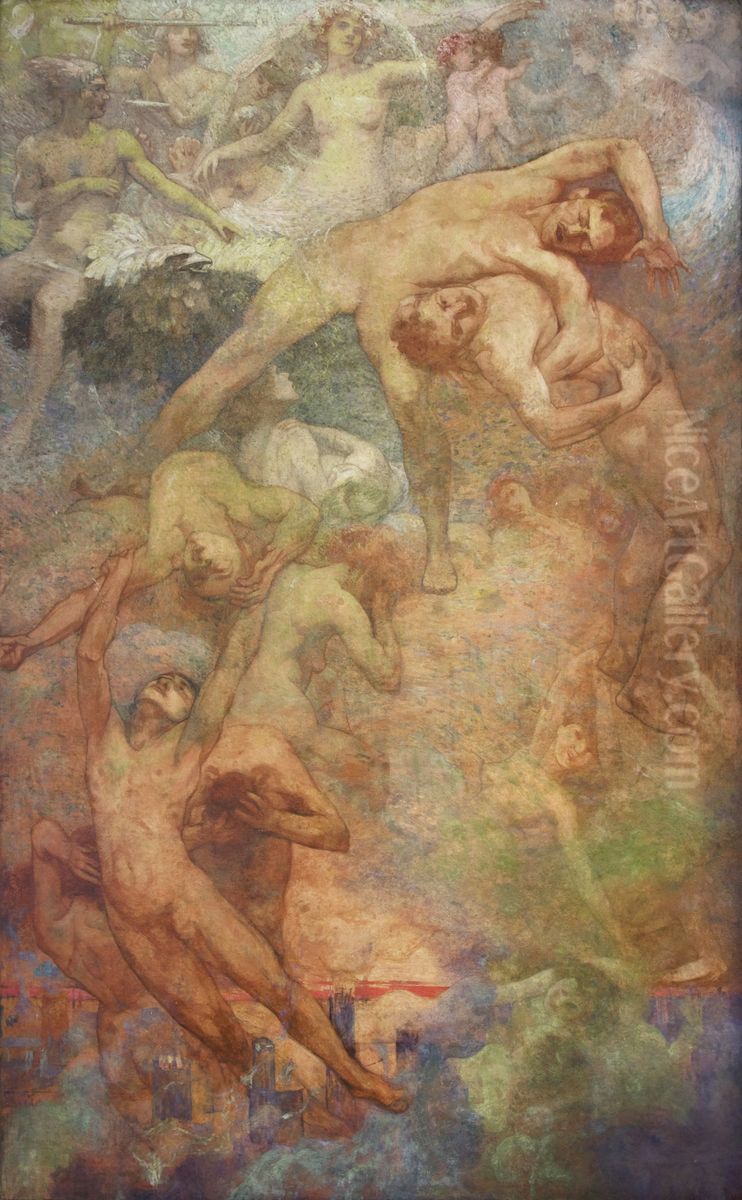 O Progresso - Painel da Biblioteca Nacional Oil Painting by Eliseu Visconti