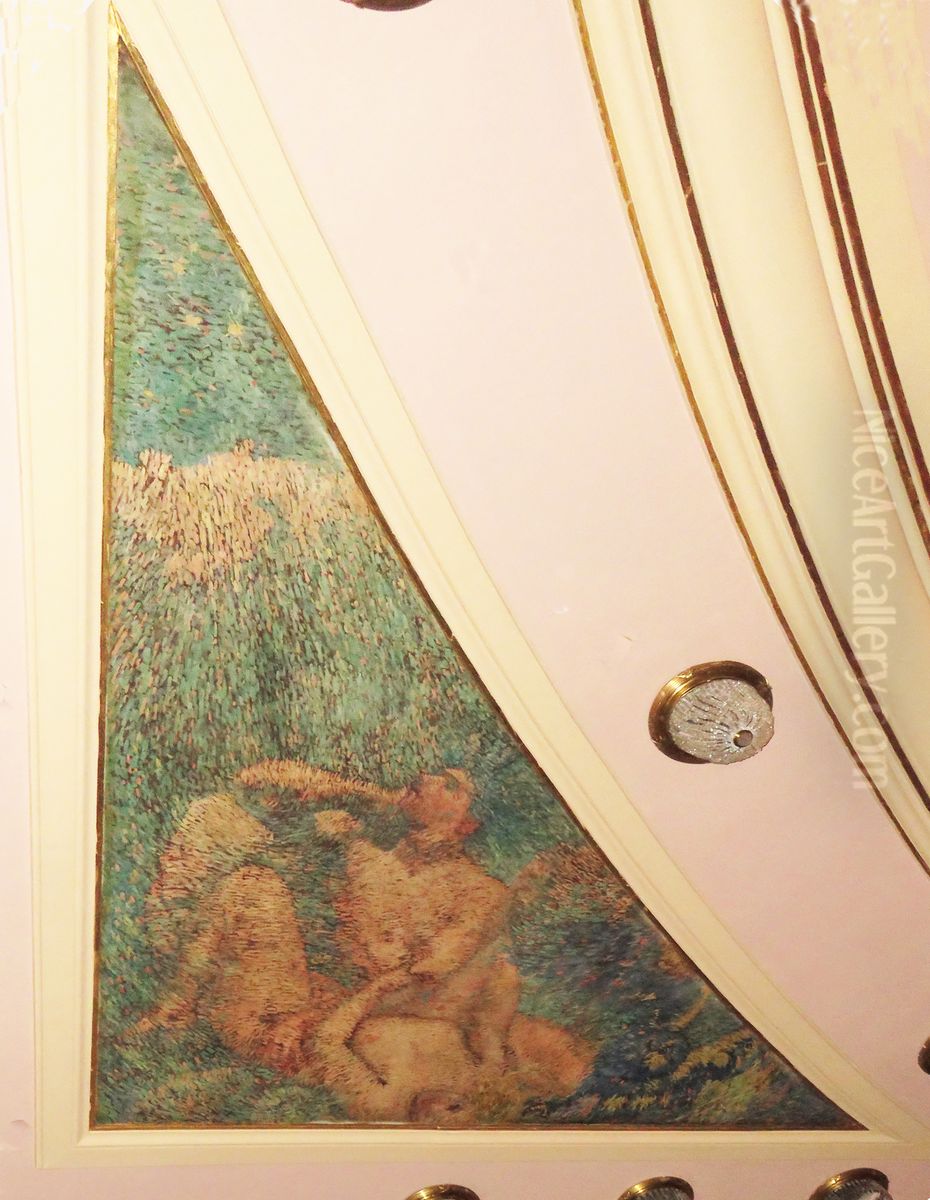 Alegoria ao Drama - Francesca da Rimini - Triangulo do teto sobre a plateia do Theatro Municipal do Rio de Janeiro Oil Painting by Eliseu Visconti