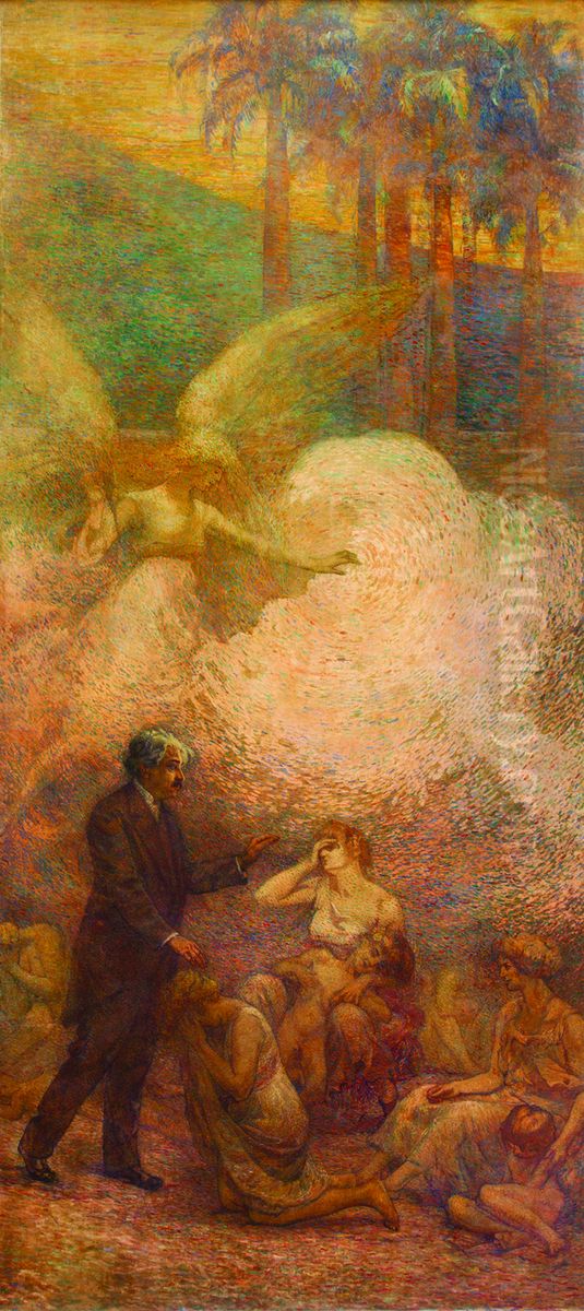 Deveres da Cidade (Painel esquerdo do Triptico) - Oswaldo Cruz Oil Painting by Eliseu Visconti