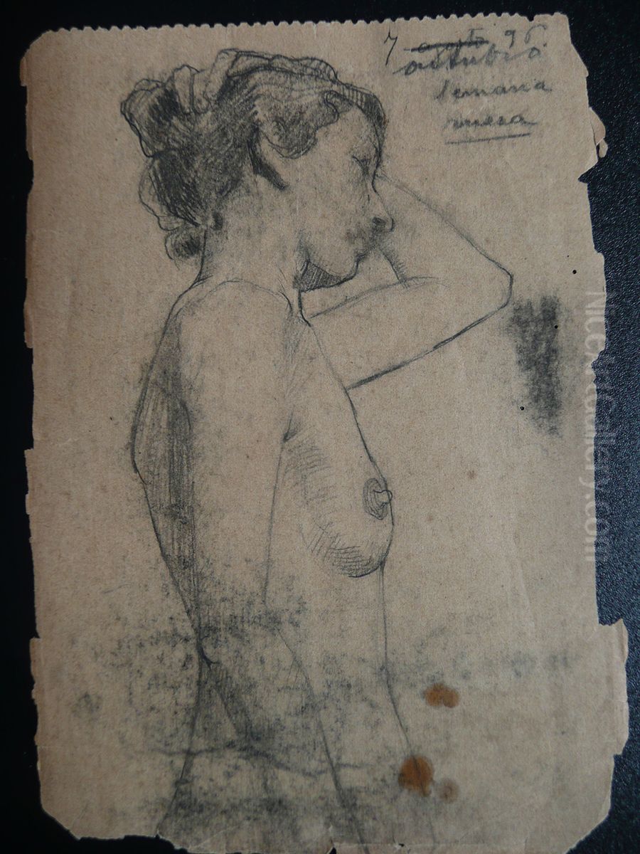 Nu feminino - Desmembrado de um caderno de anotacoes Oil Painting by Eliseu Visconti