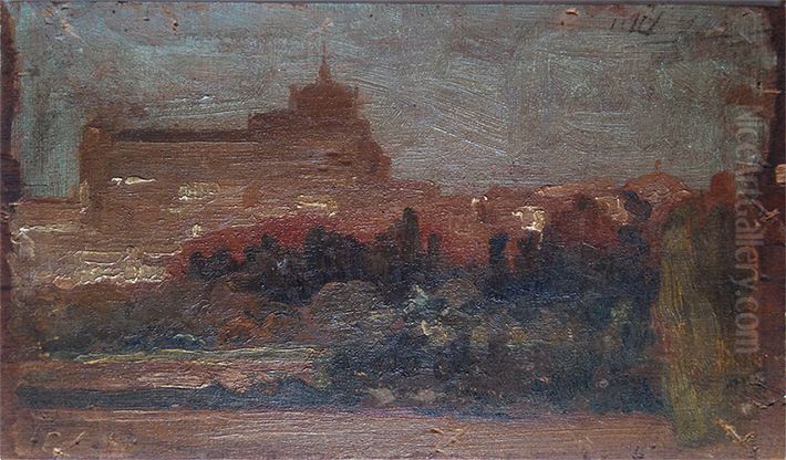 Palacio em Madrid - verso da obra P491 Oil Painting by Eliseu Visconti