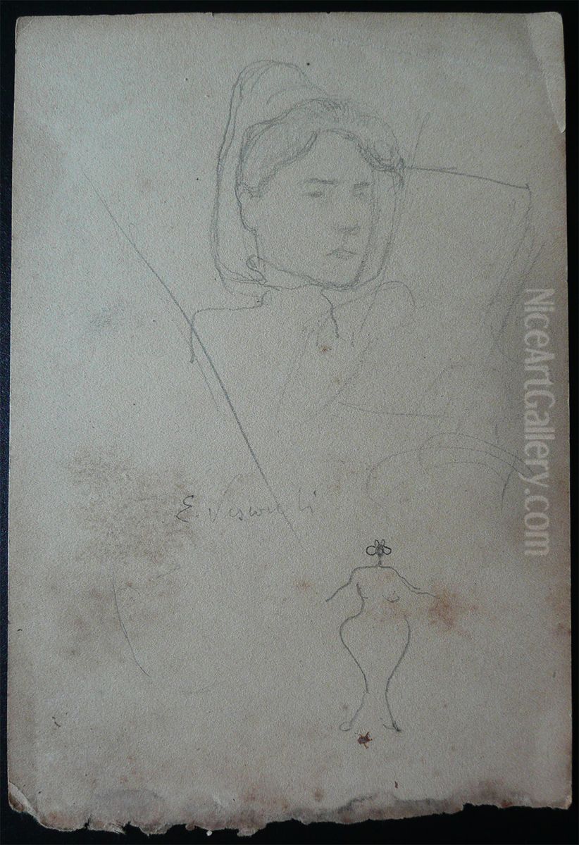 Figura feminina a bordo - Desmembrado de um caderno de anotacoes Oil Painting by Eliseu Visconti