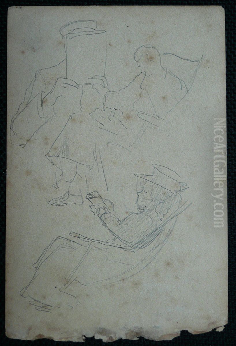 Figuras em descanso - Desmembrado de um caderno de anotacoes - verso da obra D965 Oil Painting by Eliseu Visconti