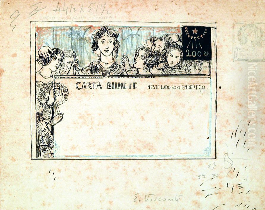 Carta-bilhete para o exterior - A Comunhao Republicana - Estudo para carta-bilhete integrante da colecao vencedora do Concurso dos Correios de 1904 Oil Painting by Eliseu Visconti