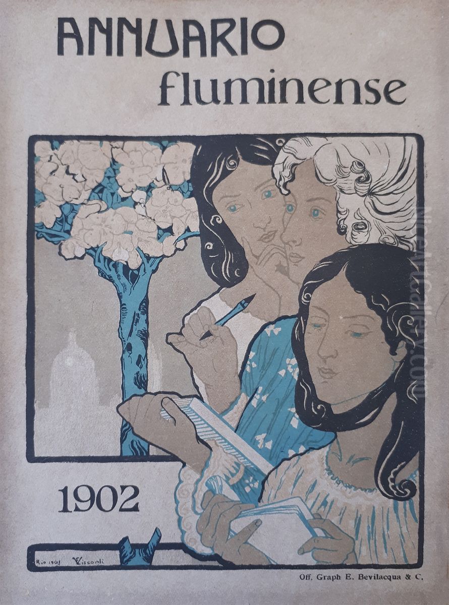 Tres figuras femininas - Prova para a capa do Annuario Fluminense 1902 Oil Painting by Eliseu Visconti