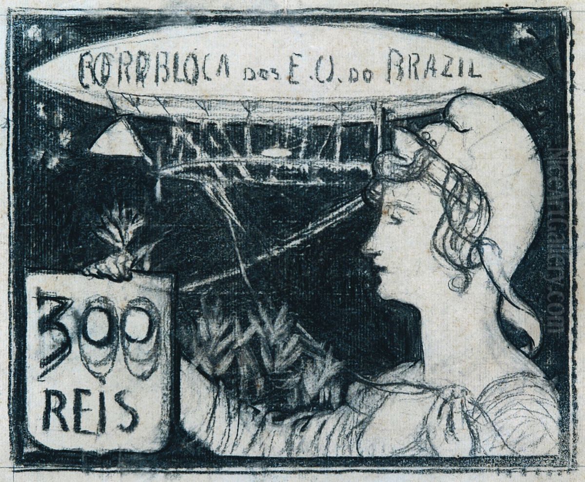 A Aeronautica - Estudo para selo integrante da colecao vencedora do concurso dos Correios de 1904 Oil Painting by Eliseu Visconti