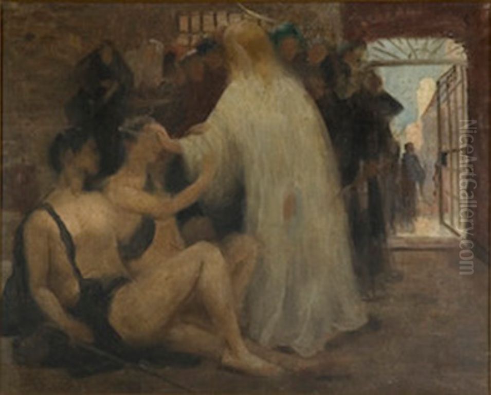 Cena biblica - Jesus curando cegos Oil Painting by Eliseu Visconti