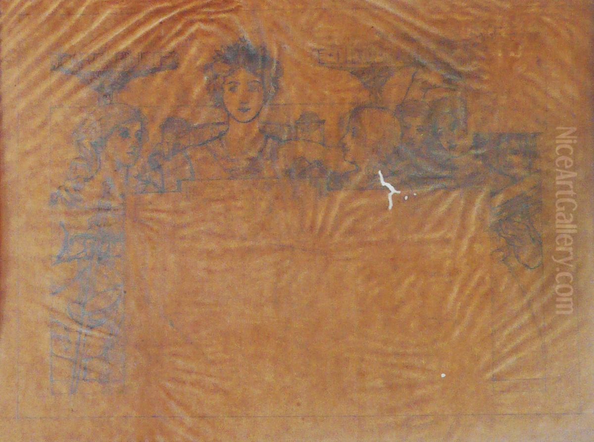 Carta-bilhete para o exterior - A Comunhao Republicana - Estudo preliminar para carta-bilhete integrante da colecao vencedora do Concurso dos Correios de 1904 Oil Painting by Eliseu Visconti