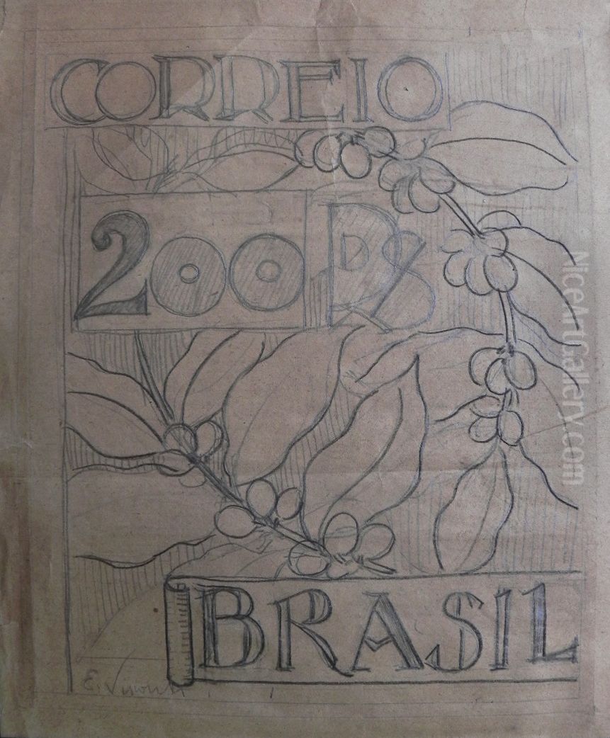 Selo para os Correios - Esboco de projeto nao utilizado Oil Painting by Eliseu Visconti