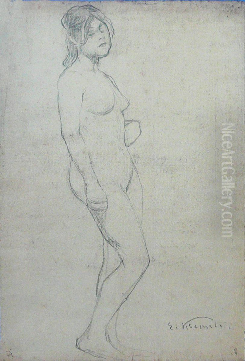 Nu feminino de perfil Oil Painting by Eliseu Visconti