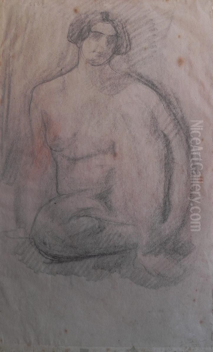 Nu feminino sentado - verso da obra D390 Oil Painting by Eliseu Visconti