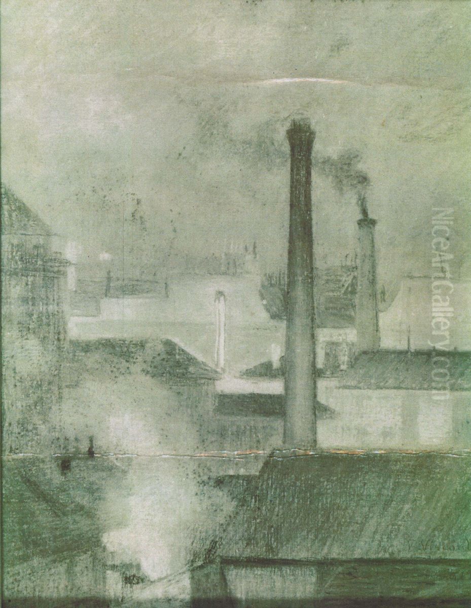 Telhados de Paris - Paisagem com chamine Oil Painting by Eliseu Visconti