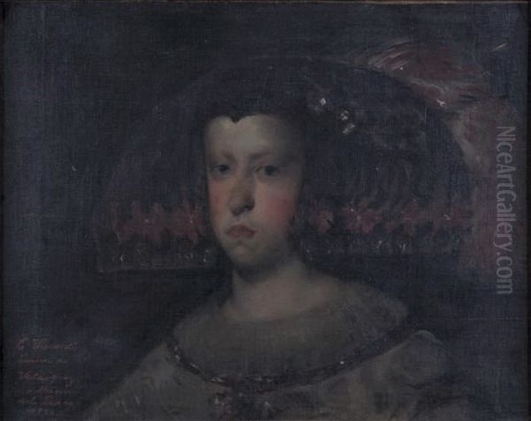 Mariana D'Austria - Copia de Velasquez Oil Painting by Eliseu Visconti