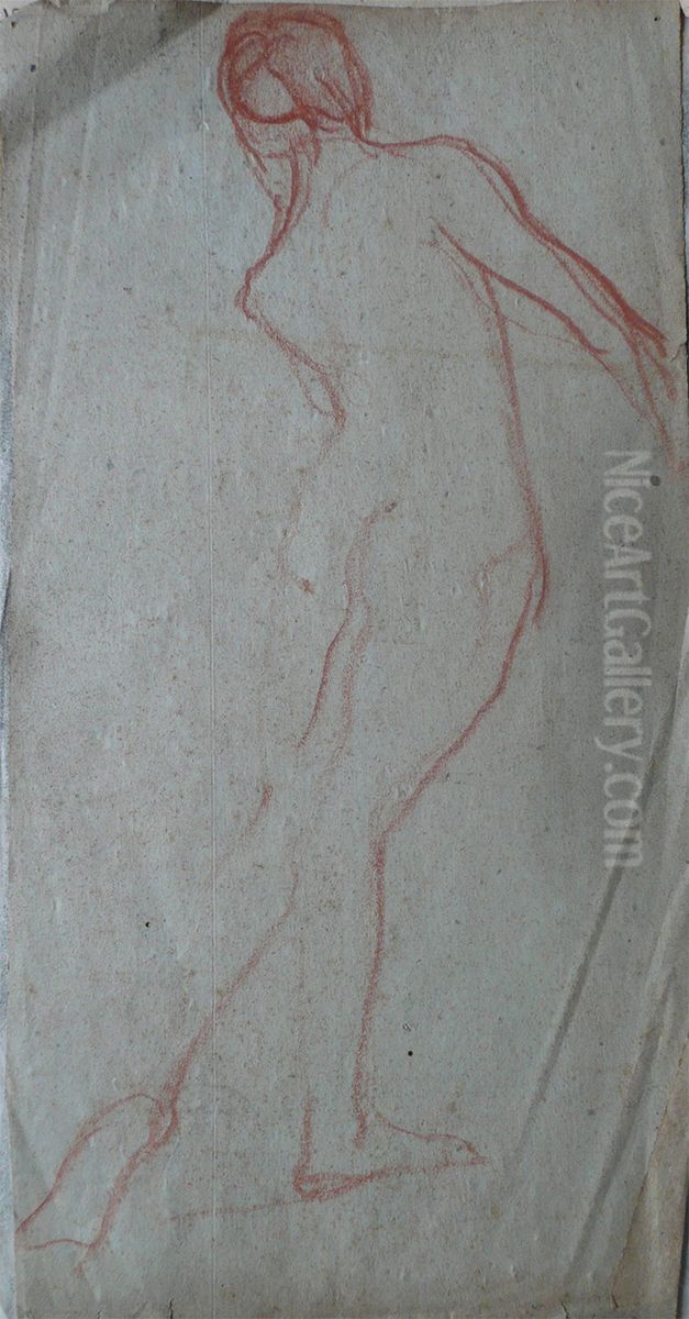 Nu feminino de pe - verso da obra D491 Oil Painting by Eliseu Visconti