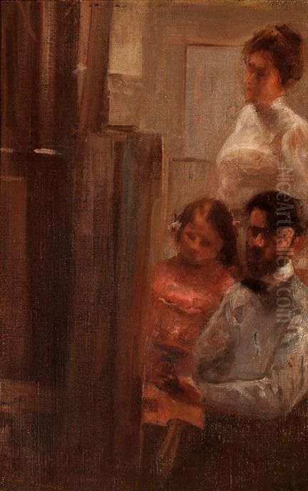 Pintando com a familia Oil Painting by Eliseu Visconti