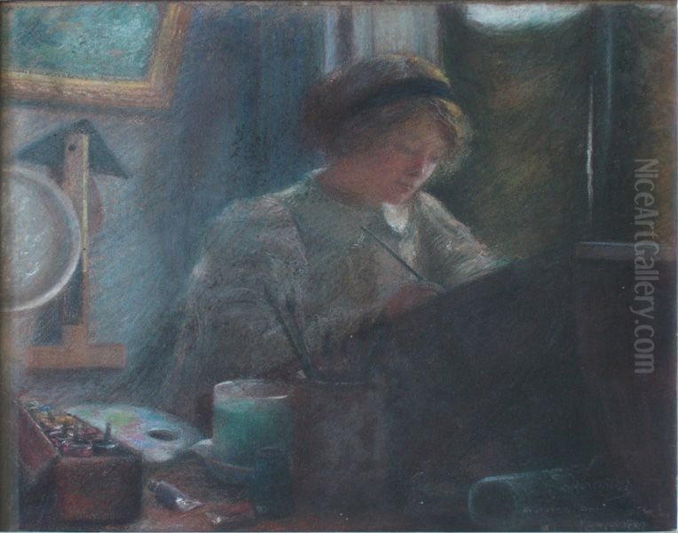 Interior do atelier de Aline Lamy Oil Painting by Eliseu Visconti