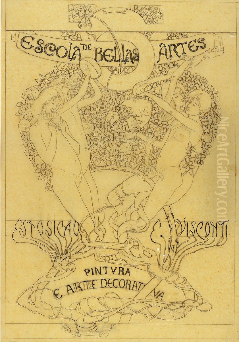 As Artes - Estudo para a capa do catalogo da Exposicao de 1901 Oil Painting by Eliseu Visconti