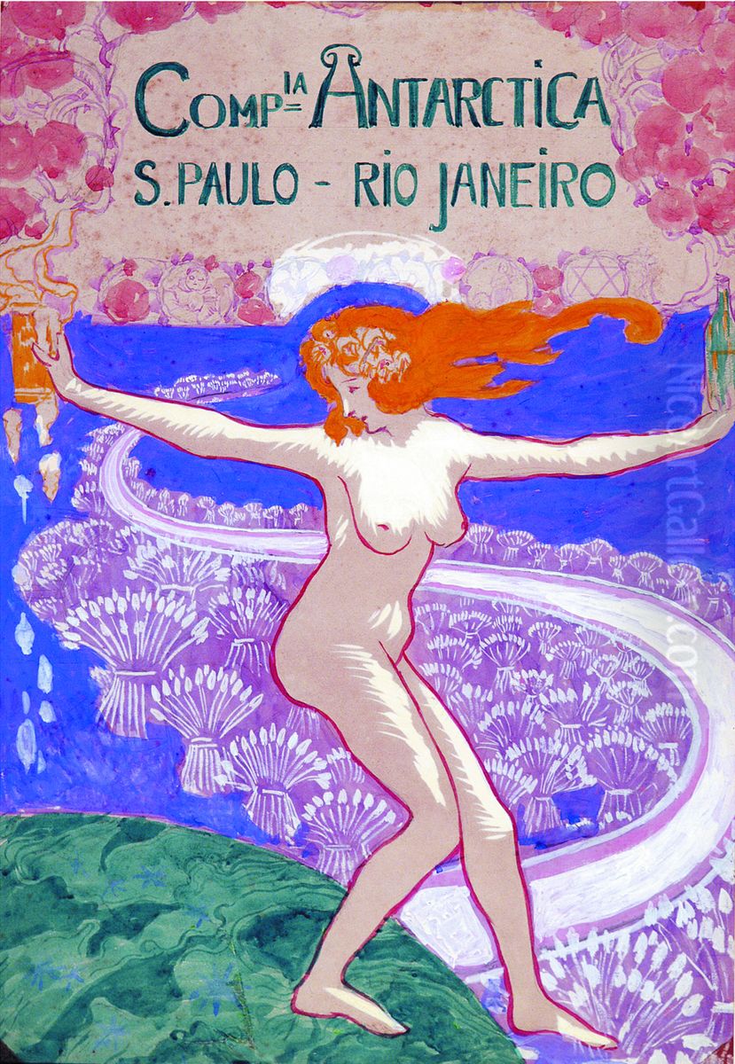 Cartaz da Companhia Antarctica - Projeto para o pano de boca do Cassino Antarctica Oil Painting by Eliseu Visconti